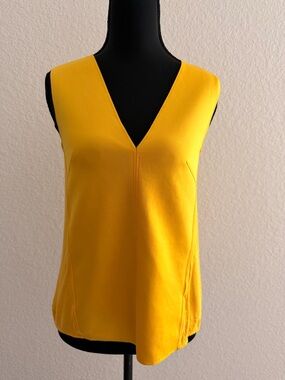 ZARA Bright Yellow Sleeveless V-Neck Blouse | Mixed Fabric Front & Back Top Chic